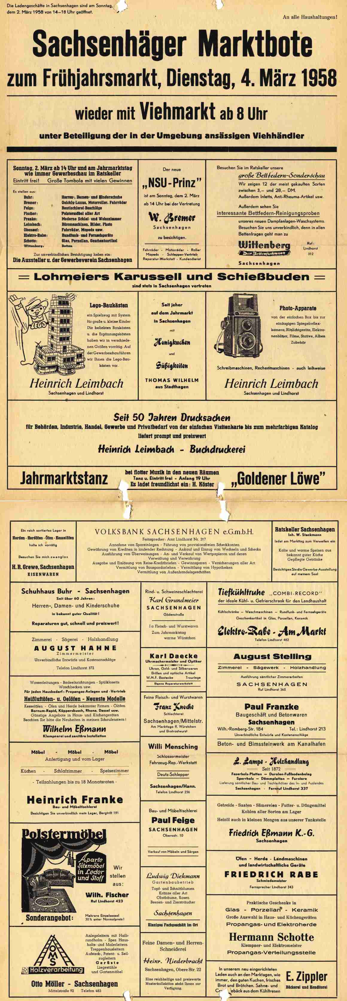 Werbung von 1957 Gewerbeverein Sachsenhagen